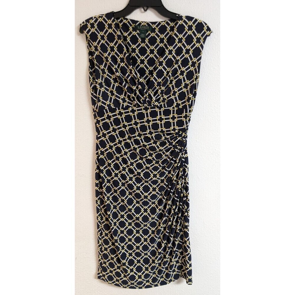 Women's LAUREN Ralph Lauren Surplice Faux Wrap Geometric Sleeveless Dress Size 4